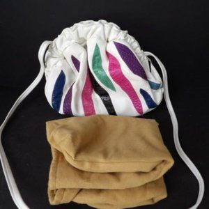 Opulent Containers VINTAGE 1980s White Leather w/Strips of Snakeskin Bag
